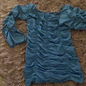 Denim jean ruched arm mini dress